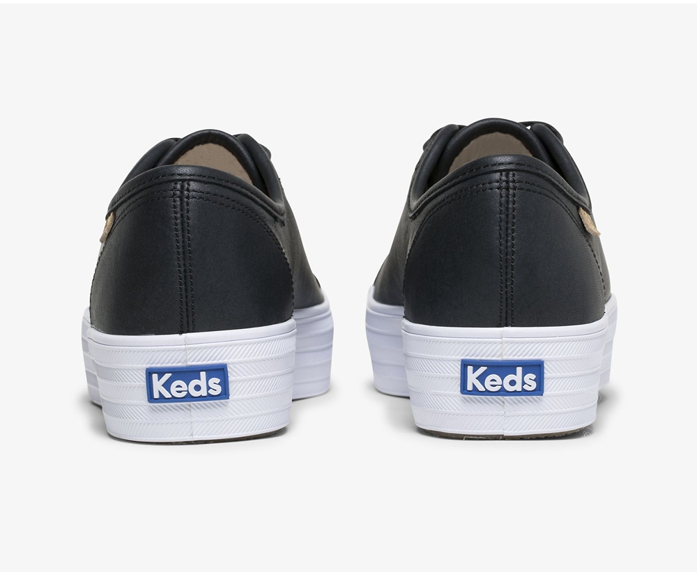 Keds Sneakers Black - Triple Kick Luxe Leather - Womens TRDIEM-603